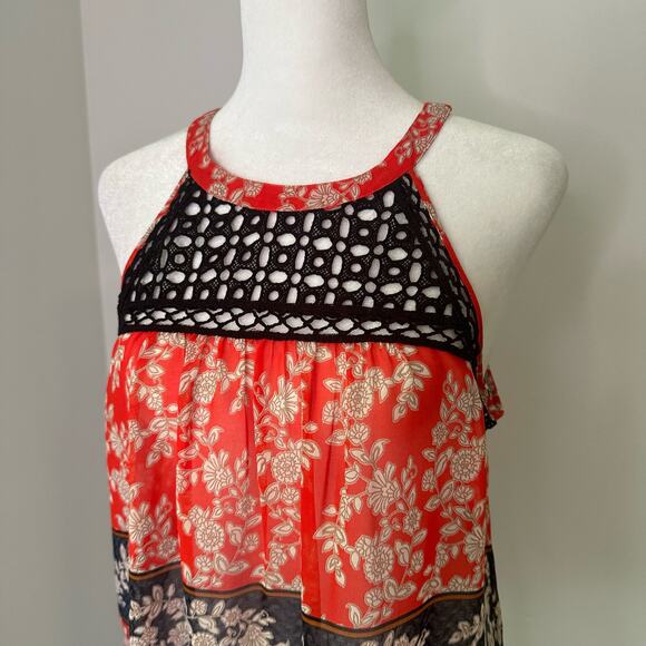Meadow Rue Anthropologie black, orange and cream floral sleeveless top size S - Picture 4 of 12